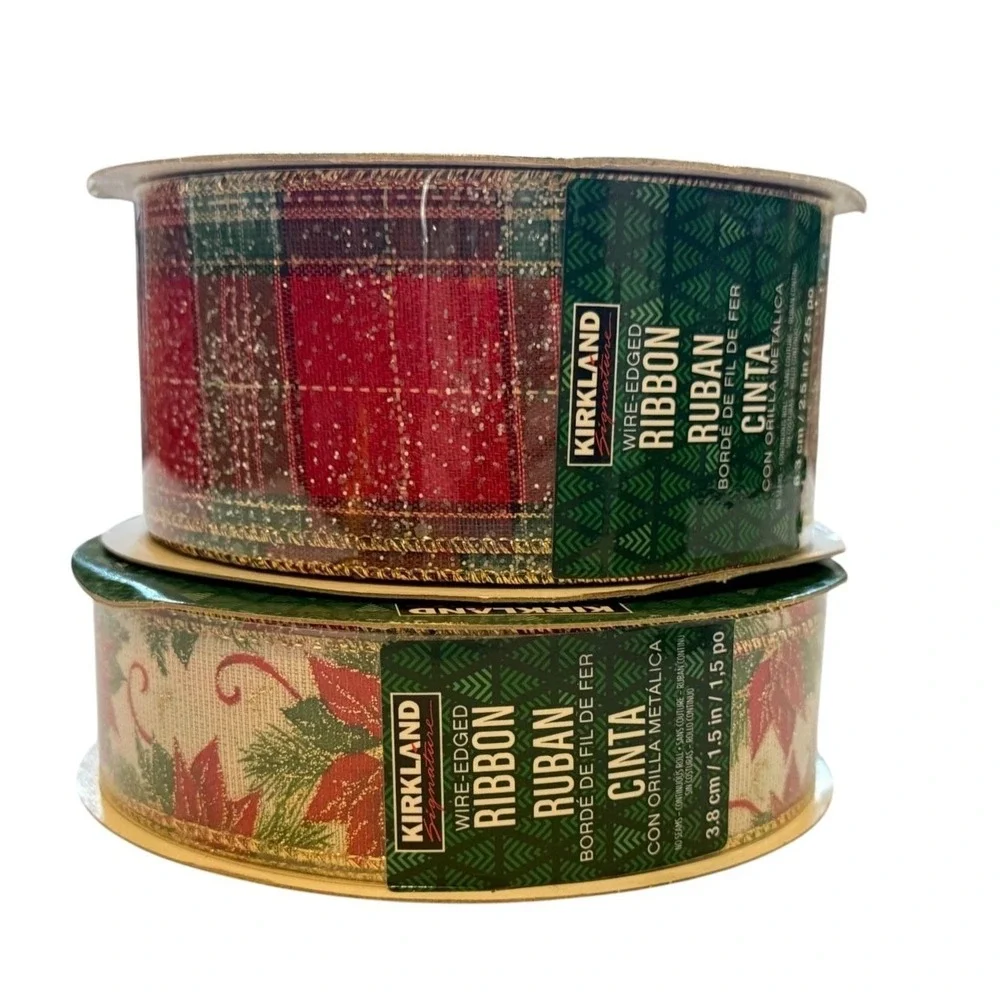 Kirkland Signature Wire Edged Ribbon Red holiday decor Lot of 2 - Picture 1 of 12